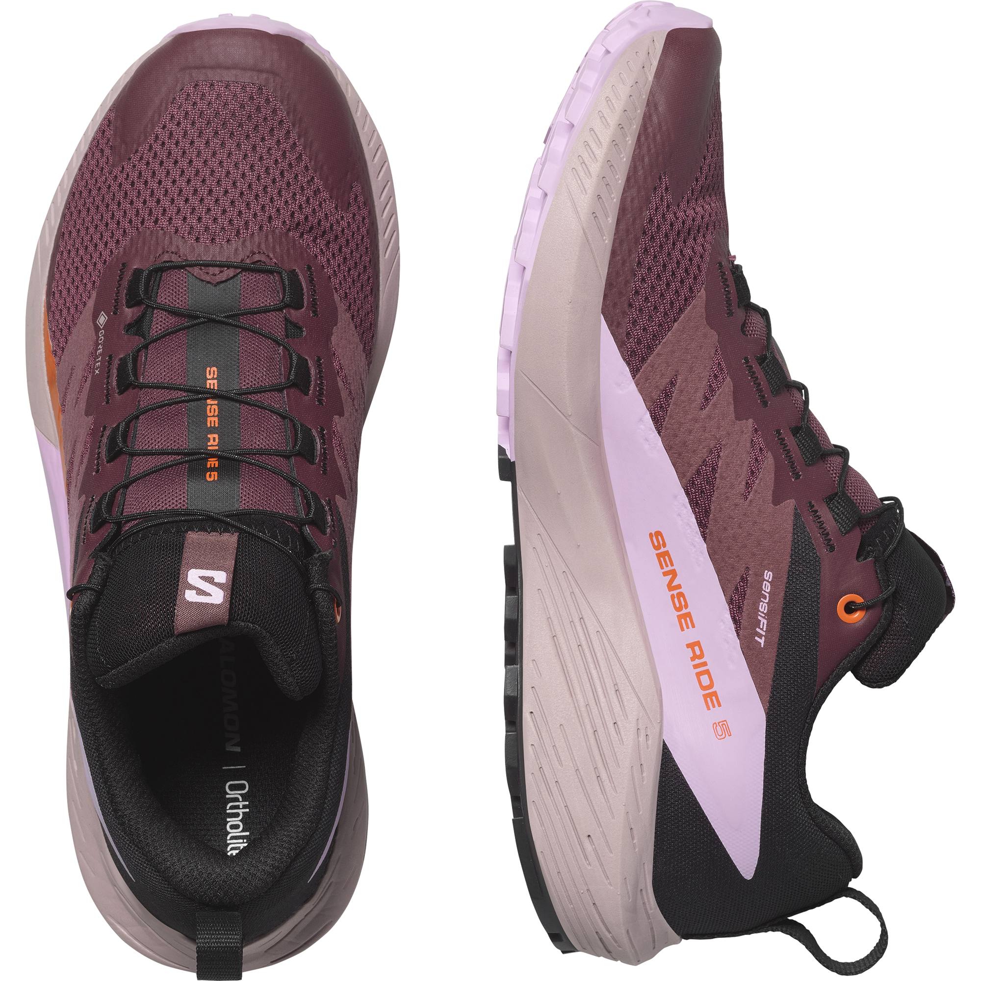 L47592300_10_GHO_SENSE RIDE 5 GTX WCatawba Grape_Orchid Bouquet_Cherry Tomato Salomon Sense Ride GTX 5W Meudon Running Company