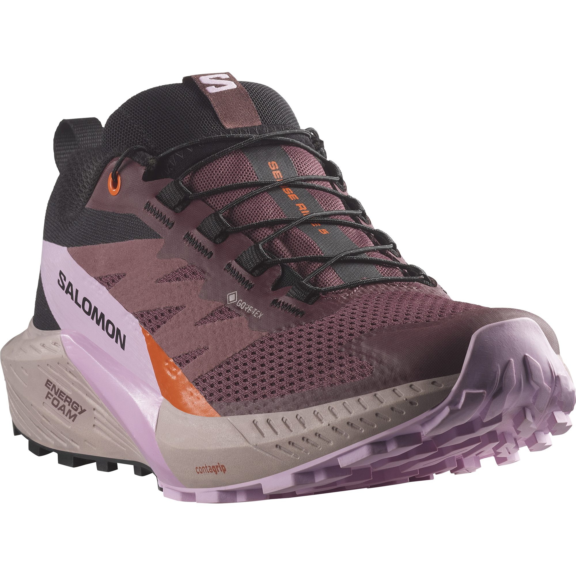 L47592300_5_GHO_SENSE RIDE 5 GTX WCatawba Grape_Orchid Bouquet_Cherry Tomato Salomon Sense Ride GTX 5W Meudon Running Company